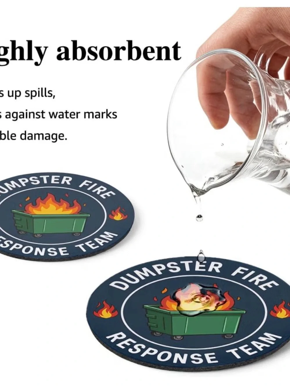 Dumpster Fire Coasters Set of 2, Funny Trash Can Coaster for Desk